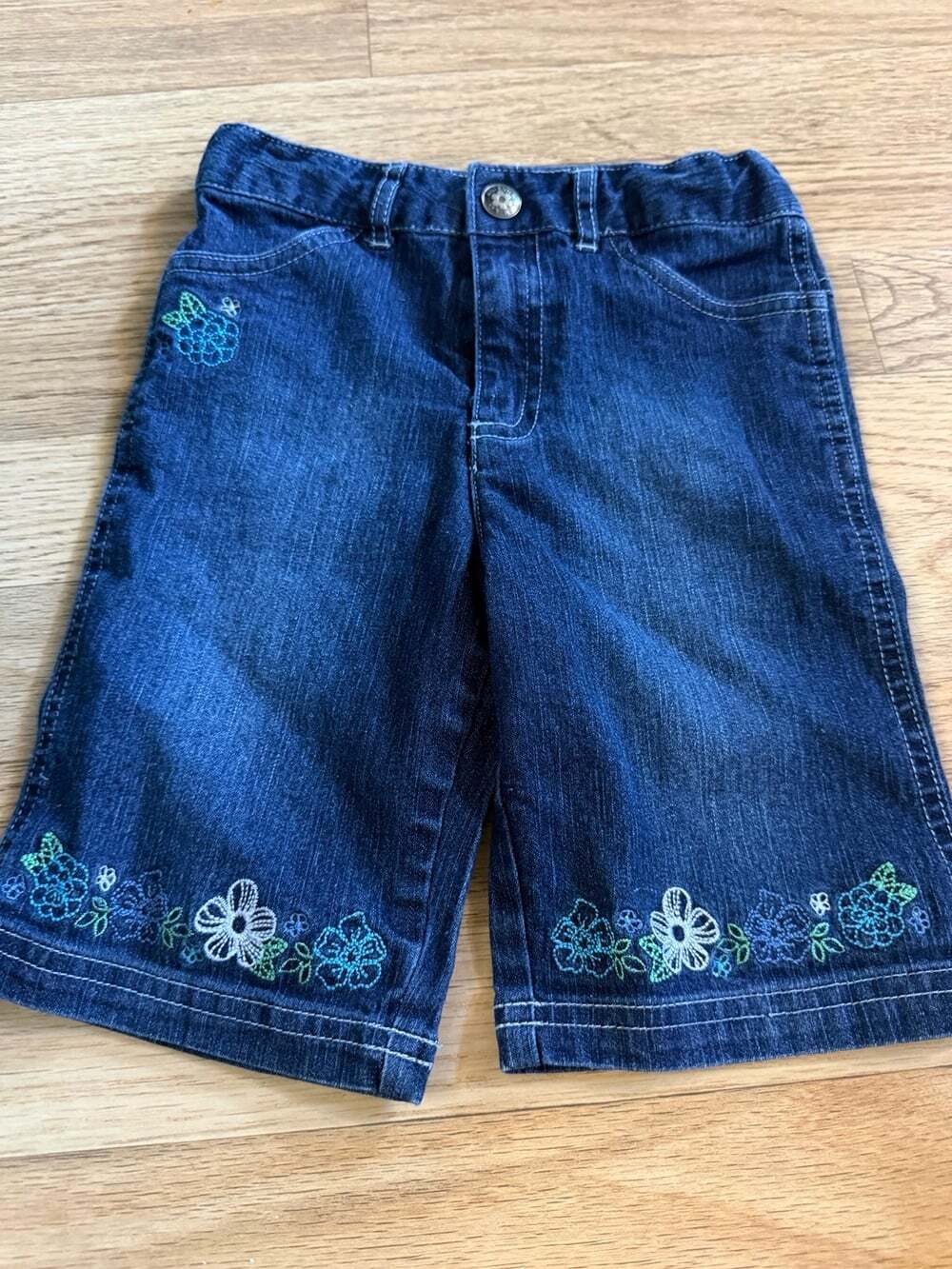 Vintage Girls Denim Shorts with Floral Embroidery